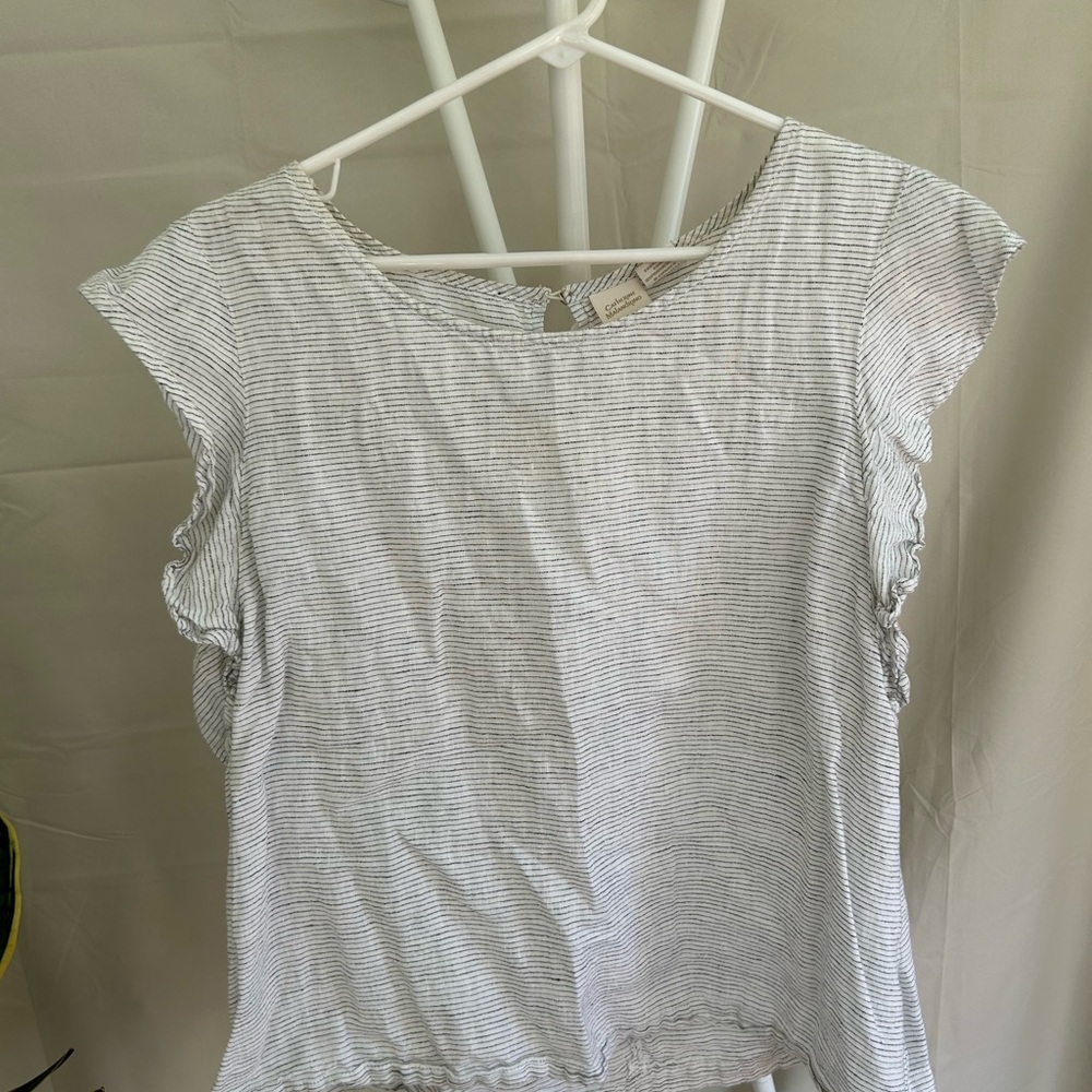 Striped 100% Linen White Women's Top